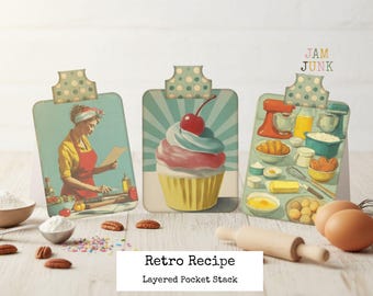 Retro RecipeTriple Layered Pocket Stack | Printable Junk Journal Kit | Triple Pocket Card | Instant Download