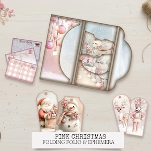 Carpeta rosa navideña con más de 70 piezas. Miniproyecto imprimible para descargar e imprimir. Carpeta DIY en PDF.
