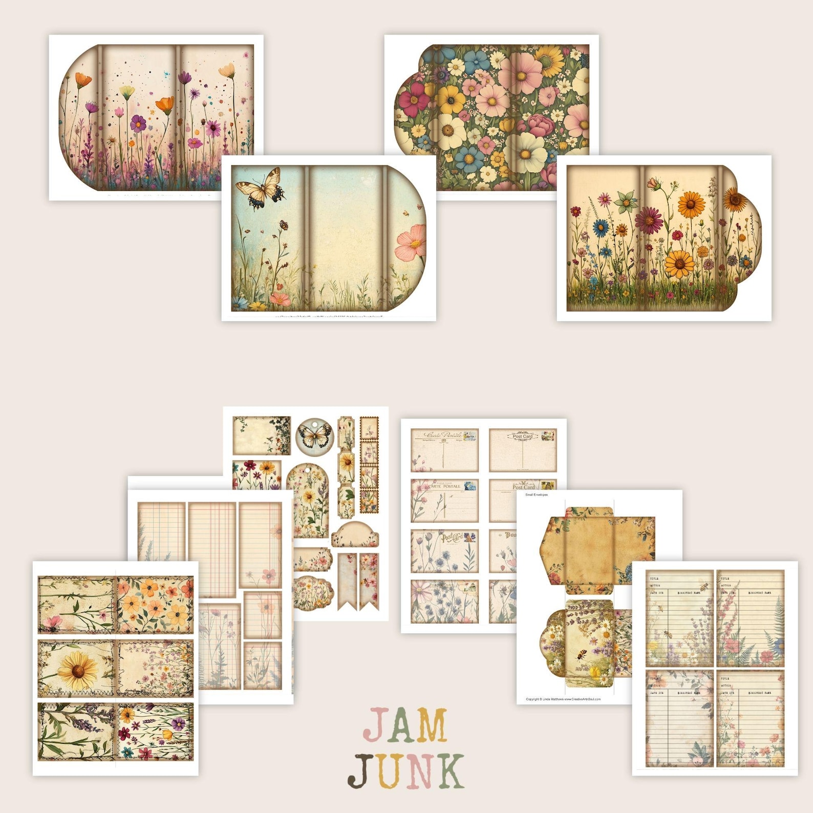 Vintage Wildflowers Ephemera Folio, 2 Loaded Folders With Page Pockets ...