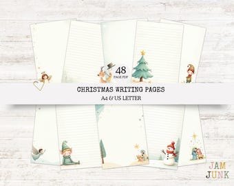 Christmas Writing Paper, Digital Xmas Paper, Lines and Unlined. Cute Christmas Letter writing paper, Digital Paper to Print at Home