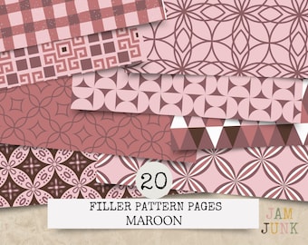 Maroon & Mauve Junk Journal Paper: 20 Page Pattern Set (Digital Download)