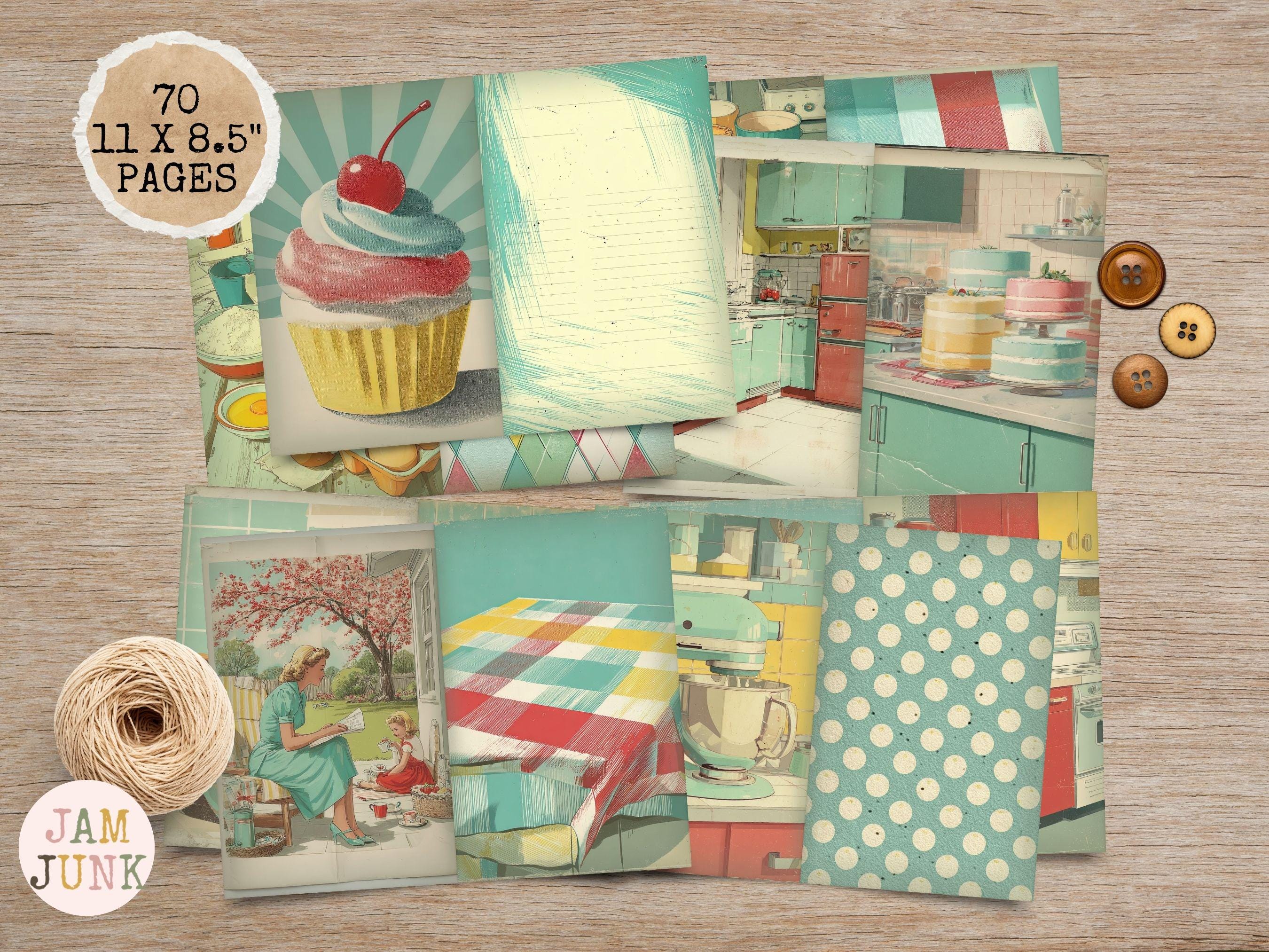 Retro Kitchen Recipe Junk Journal Kit, 70 Page PDF, Recipe Cards ...