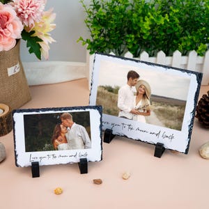 Engaged Photo Slate Gift, Wedding Photo Frame, Anniversary Gifts, Christmas Gift for Boyfriend, Photo Rock Slate, Keepsake Gift for Couples