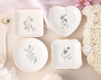 Portagioie personalizzato con fiore di nascita, portafedi nuziali, regalo di compleanno per la migliore amica, regalo di Natale, regalo per damigella d'onore, regalo per festa di compleanno