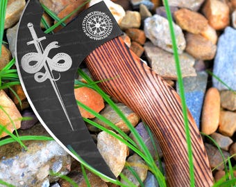 Handmade Viking Pizza Cutter Axe , Personalized custom hand forged pizza Axe, Custom Gift box, Anniversary  gift for men, Kitchen tools
