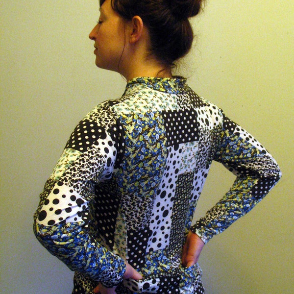 SALE-XL-Women's Cycling Jersey Top-Long Sleeve Floral Quilt Pattern