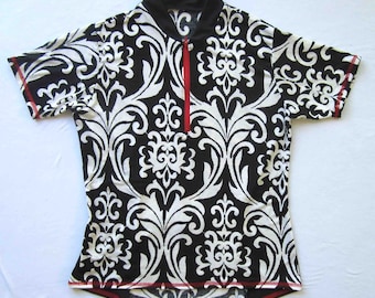 Women's Bike jersey Black and White Fleur De Lis print - Large, XL, Plus size 1X