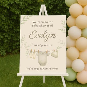 Editable Gender Neutral Clothesline Baby Shower Welcome Sign, Baby Shower Welcome Poster, Instant Digital Download, Canva DIY Template,