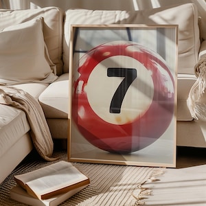 Lucky Number 7 Ball Wall Art! Boho, Minimalist Prints, Modern Art, Boho&MinimalistDecor, Retro Art