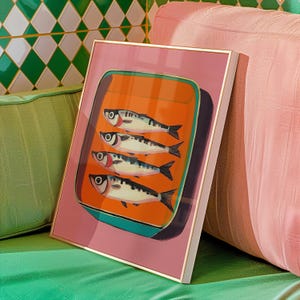 Sardines Print, Retro Food Art, Sardines Tin Wall Art, Kitchen Decor, Trendy Seafood Poster, Dining Room Wall Art, Vintage Fish Print