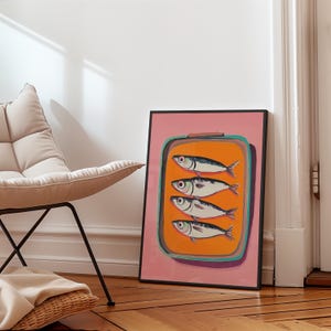 Sardines Print, Kitchen Print, Sardines Tin Wall Art, Retro Food Decor, Vintage Kitchen Art, Fish Poster, Trendy Seafood Wall Art