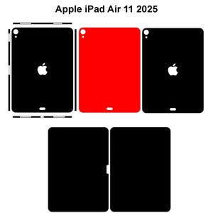 May include: An Apple iPad Air 11 2025 skin set, featuring black and red panels. The black panels display the Apple logo. The set includes front, back, and side pieces for device protection and customization.