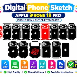 Iphone 18 Pro Skin Vector Template Cut Files Svg Dxf Png Instant Digital