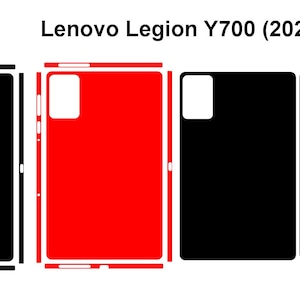 以下が含まれることがあります： Lenovo Legion Y700 (2025) タブレット用の黒と赤のスキンを示すグラフィック。 スキンは、黒いスキン、赤いスキン、両方の組み合わせなど、さまざまな構成で表示されます。 スキンには白いアクセントがあります。