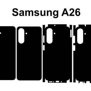 Może przedstawiać: Czarne etui na telefon z wycięciem na obiektyw aparatu i przyciski. Etui jest przeznaczone do telefonu Samsung A26.