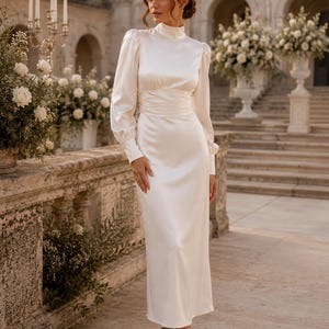 silk elopement dress White Silk Wrap Mini Dress Silk Mini Dress True Wrap Style, White Elopement Mini Silk Dress with Bracelet Sleeves, Civil Wedding Mini Dress