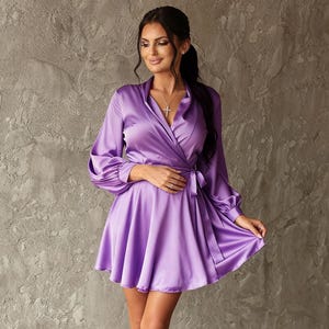 light purple satin mini dress Lavender Satin Mini Dress Ladies Satin Slip Dress, Purple Satin Dress, Purple Mini Dress