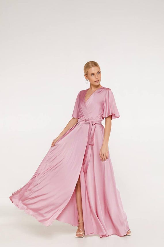 green emerald velvet dress Silk Wrap Mini Dress Dusty Pink
