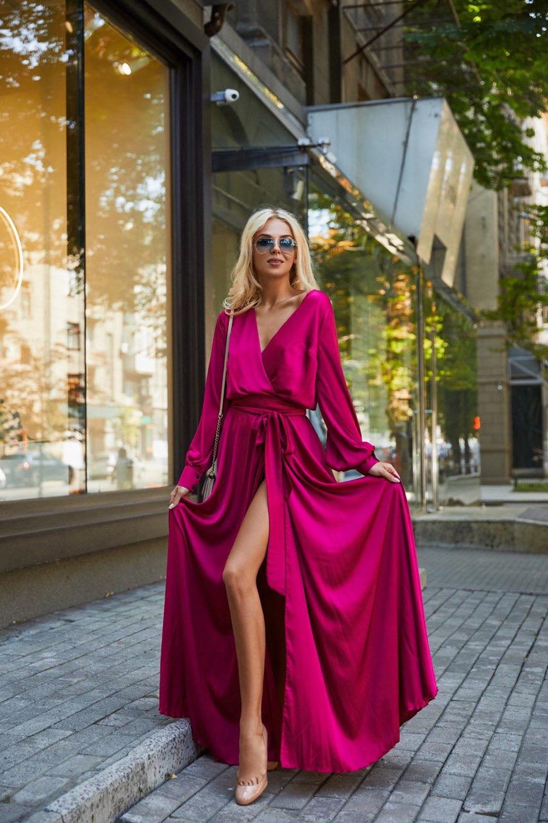 knee length dresses for ladies Katarina Maxi Dress, in Magenta Majesty, Size: Medium | Show Me Your Mumu