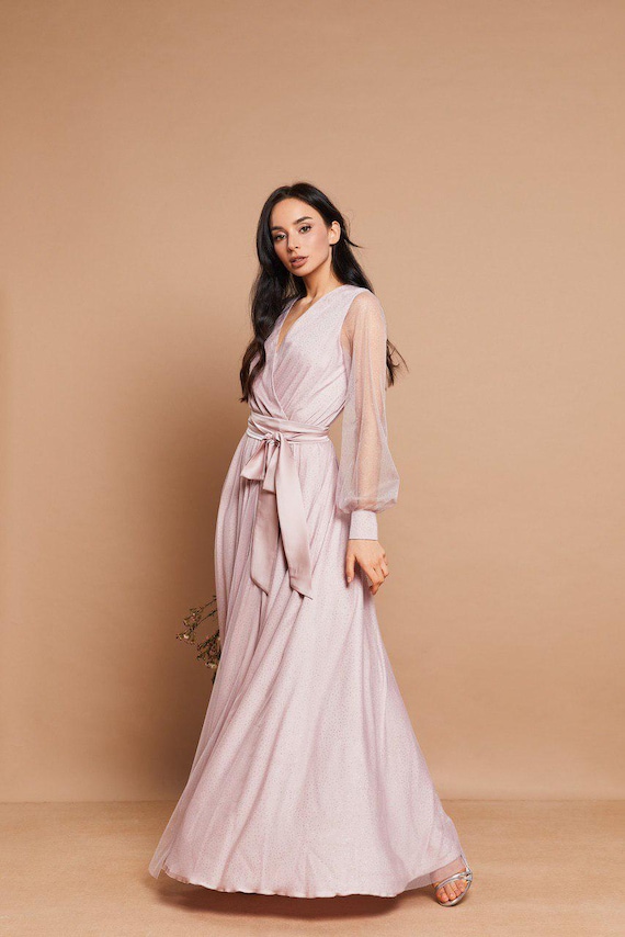 Blush Pink Tulle Maxi Dress: Sparkle Long Sleeve Formal Gown - Etsy Israel Blush Pink Tulle Maxi Dress: Sparkle Long Sleeve Formal Gown - Etsy Israel