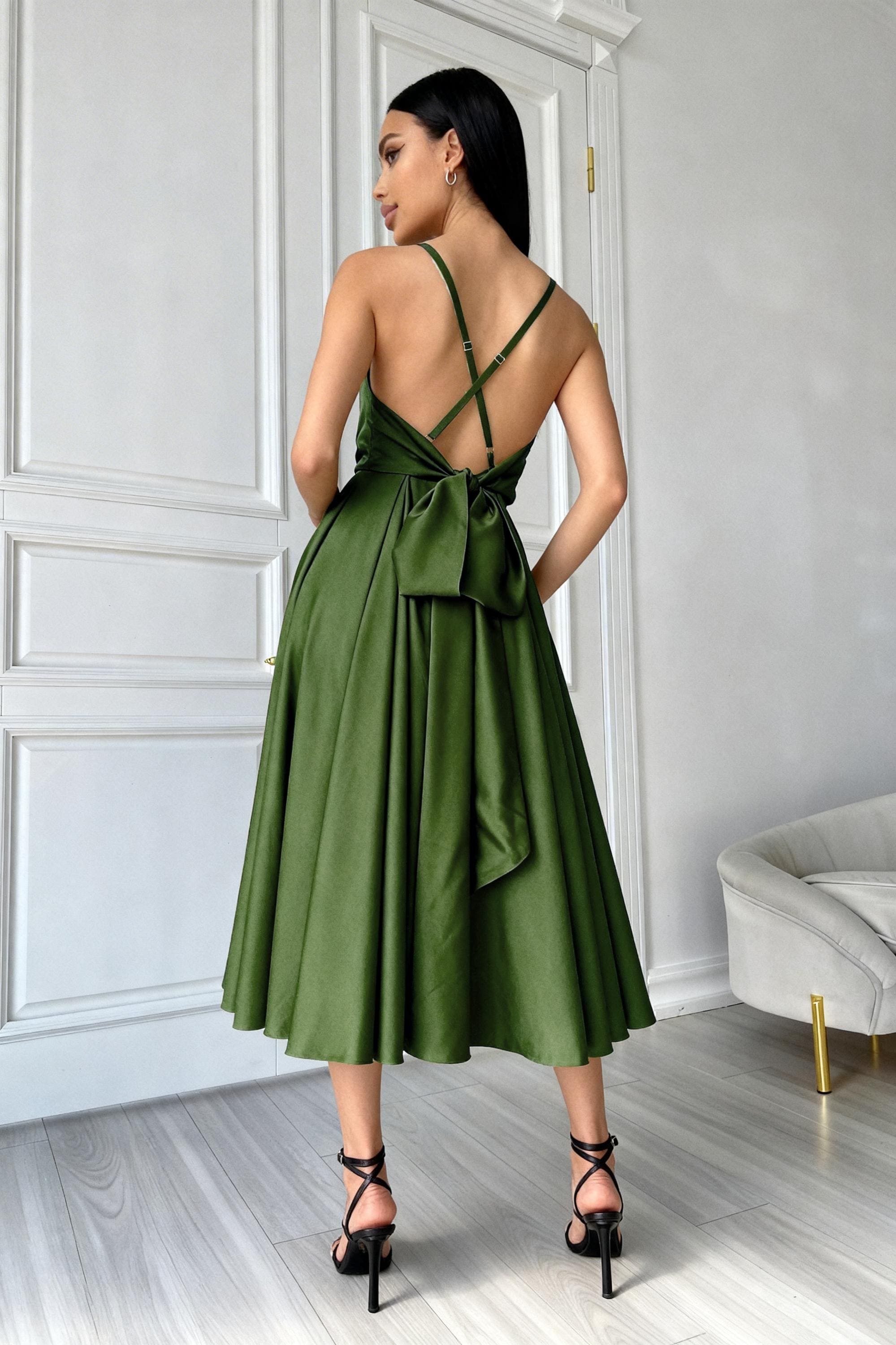 silk dress wide green Luna Silky Bias Cut Dress Emerald main image 0