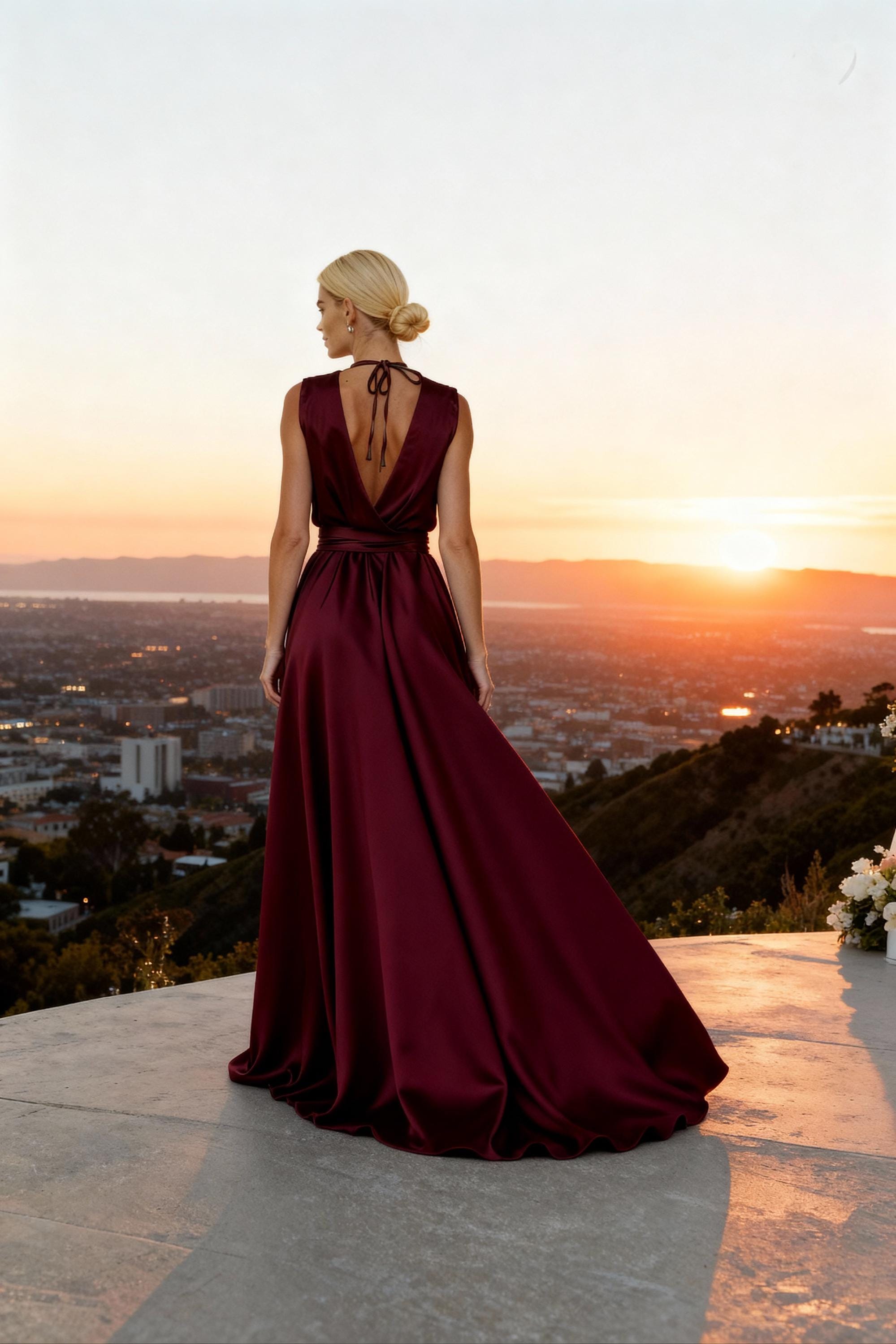 etsy burgandy bridesmaid dresses Luuvis Women Red Halter Neck Backless Lace Top Long Satin Mermaid Prom Dress  with Slit