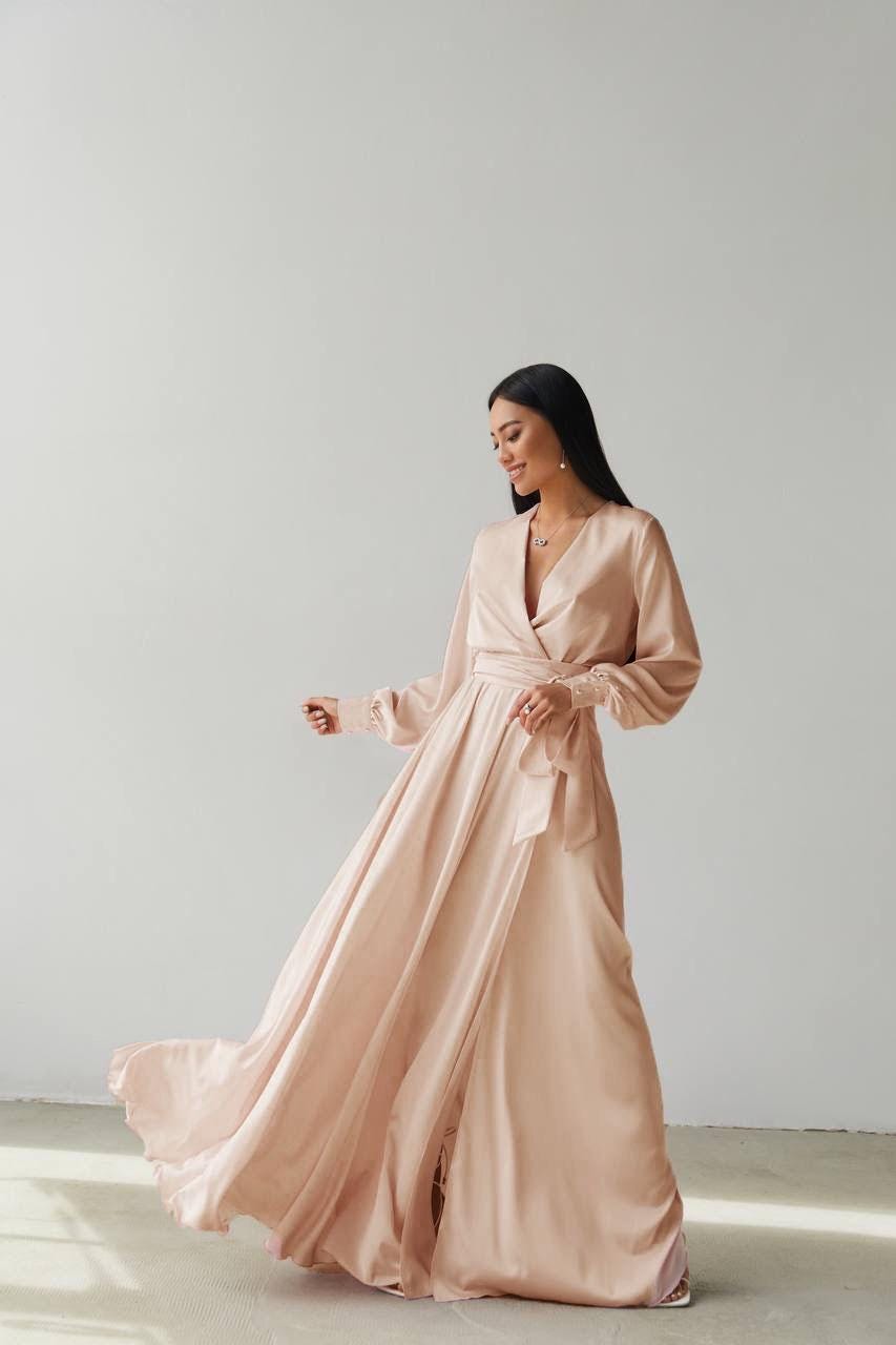 chinese dress ladies Jamie Maxi Dress, in Champagne Luxe Satin, Size: 2XL | Show Me Your Mumu main image 0