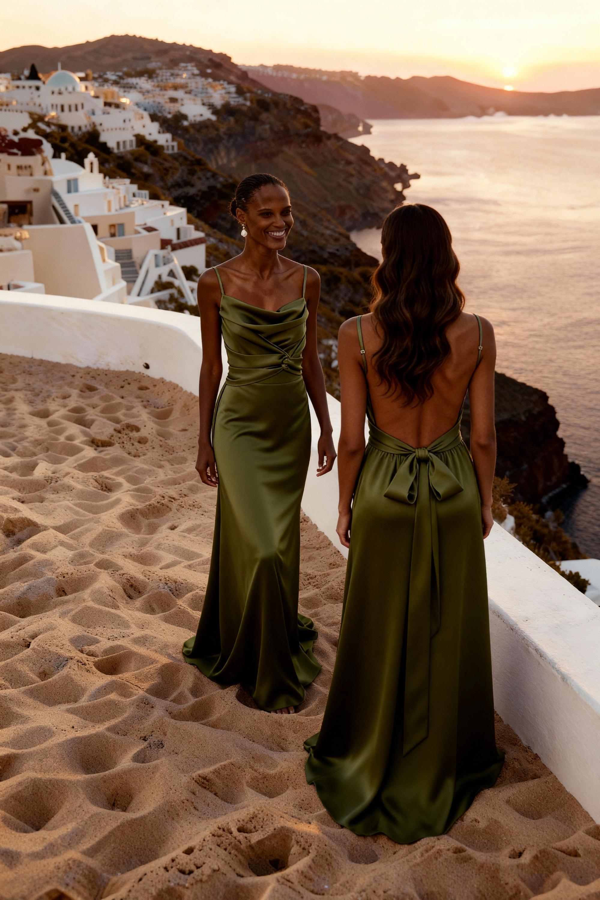 Olive Green Satin Bridesmaid Dress - Etsy New Zealand