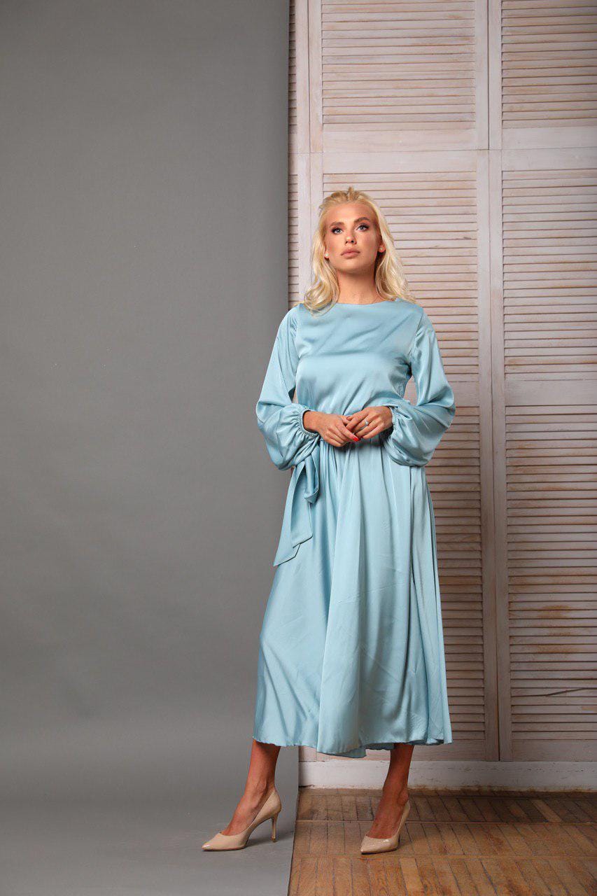 Sage Green Silk Satin Midi Dress, Long Sleeve A-line Formal Dress - Etsy