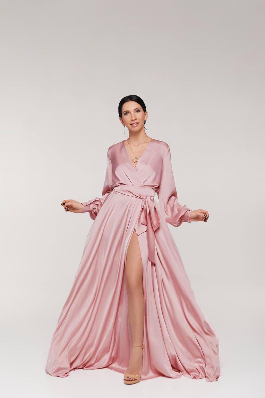 green emerald velvet dress The Autumn Dress in Dusty Rose Silk, Size XL