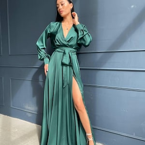 Hunter Green Long Sleeve Dress for Wedding Guest - Etsy