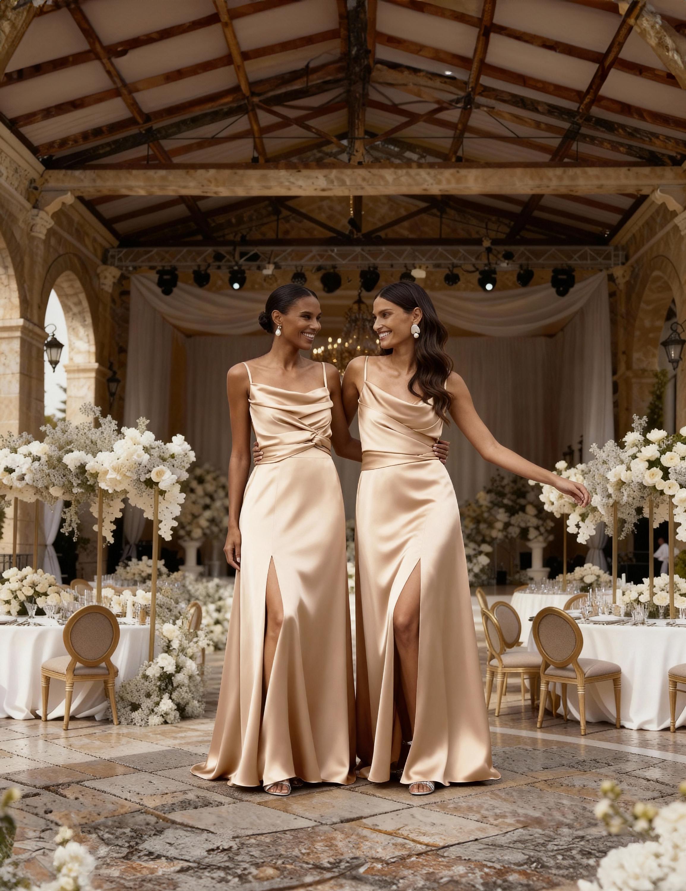 sachin and babi light blue dress TFNC Bridesmaid satin maxi dress with deep plunge and low back in champagne main image 0