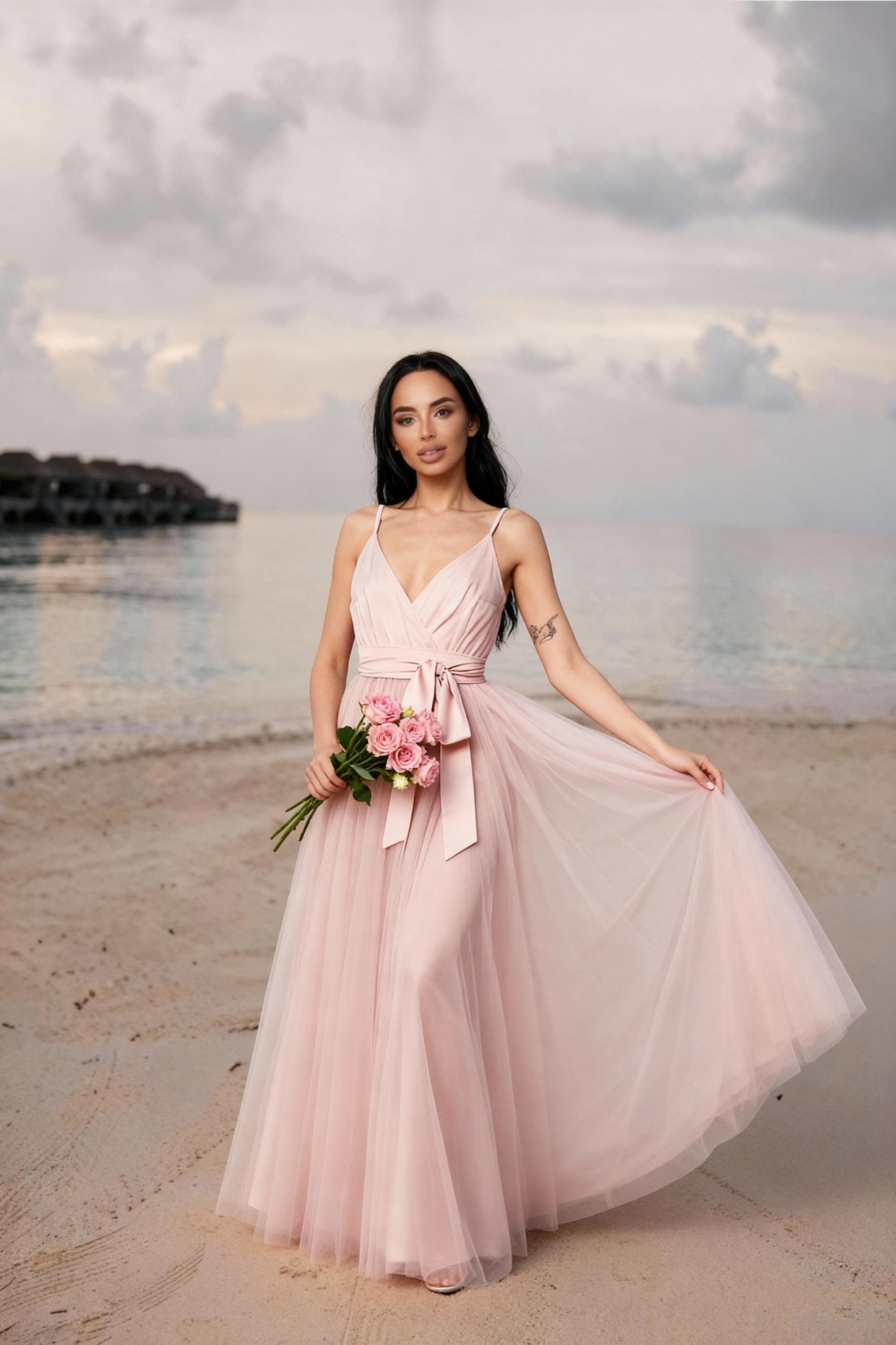 tulle bridesmaid dresses uk Beaded Long Tulle Bridesmaid Evening Dress  Dreamyannie UK