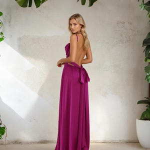 Magenta Pink Silk Backless Maxi Dress – Bridesmaid Dress, Wedding Guest Dress, Special Ocasion Dress, Formal Evening Gown, Boho Beach Dress