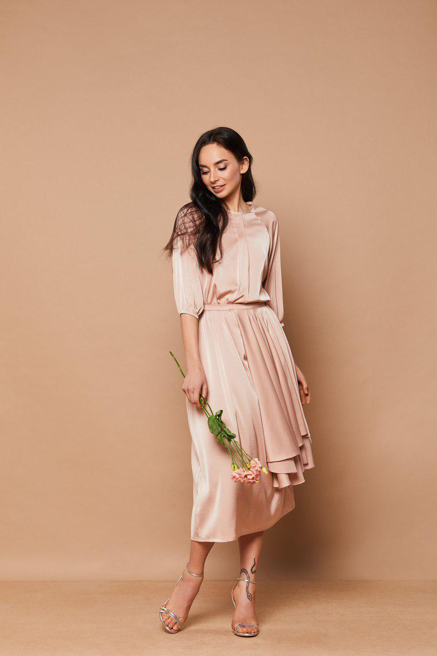 Champagne Satin Midi Dress