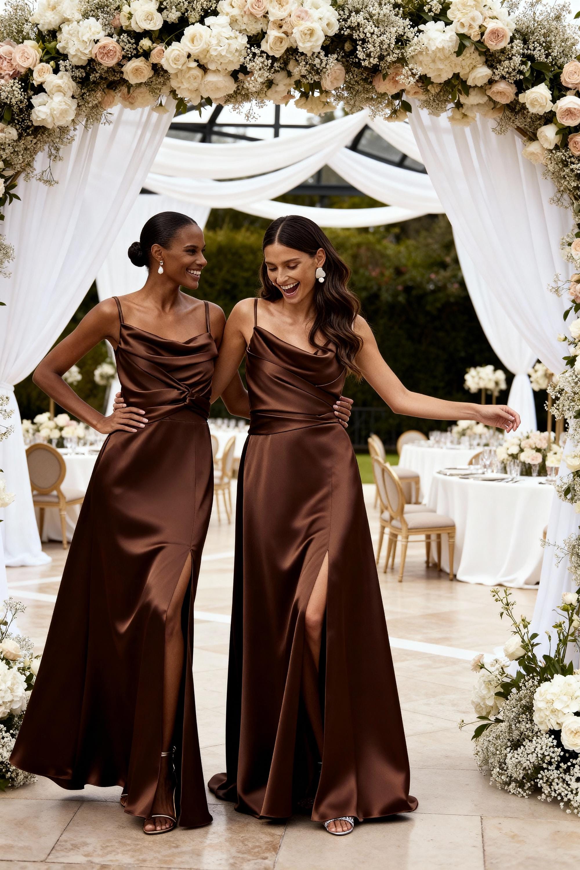 one shoulder brown satin dress Terracotta Formal Dresses And Groomsmen Elegant One Shoulder Stretch Satin Sleeveless Sheath/Column Formal Dresses main image 0