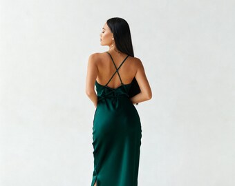 emerald green cowl neck maxi dress Cowl-Neck Long Prom Dress with Strappy Open Back Emerald Green / 2