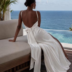 backless high neck tie maxi dress Ruth Satin High Tie Neck Backless Dress