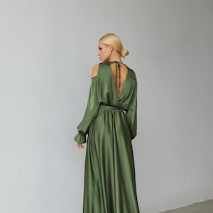 Olive Green Satin Dress - Etsy