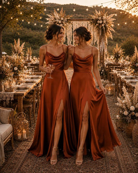 rust silk bridesmaid dress Elegant Satin Cowl Neck High Slit Gown, Backless Bow Tie Maxi Dress, Floor Length Wedding Guest Dress, Boho Second Birthday Outfit Sparkling The Hayal My Newest pdp_merge_tall-julia-dressy-skinny-pants-soft-peach Color:Dress Blue