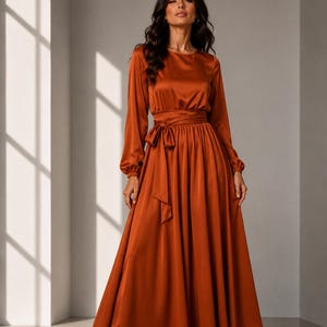 rust satin drape midi dress ASOS DESIGN satin maxi dress with drape bodice detail in rust