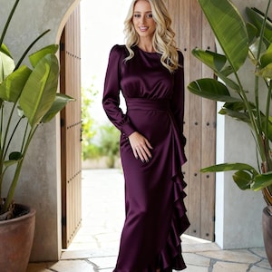 plum midi dress wedding guest The Burgundy Edit Colour_Purple AX Paris