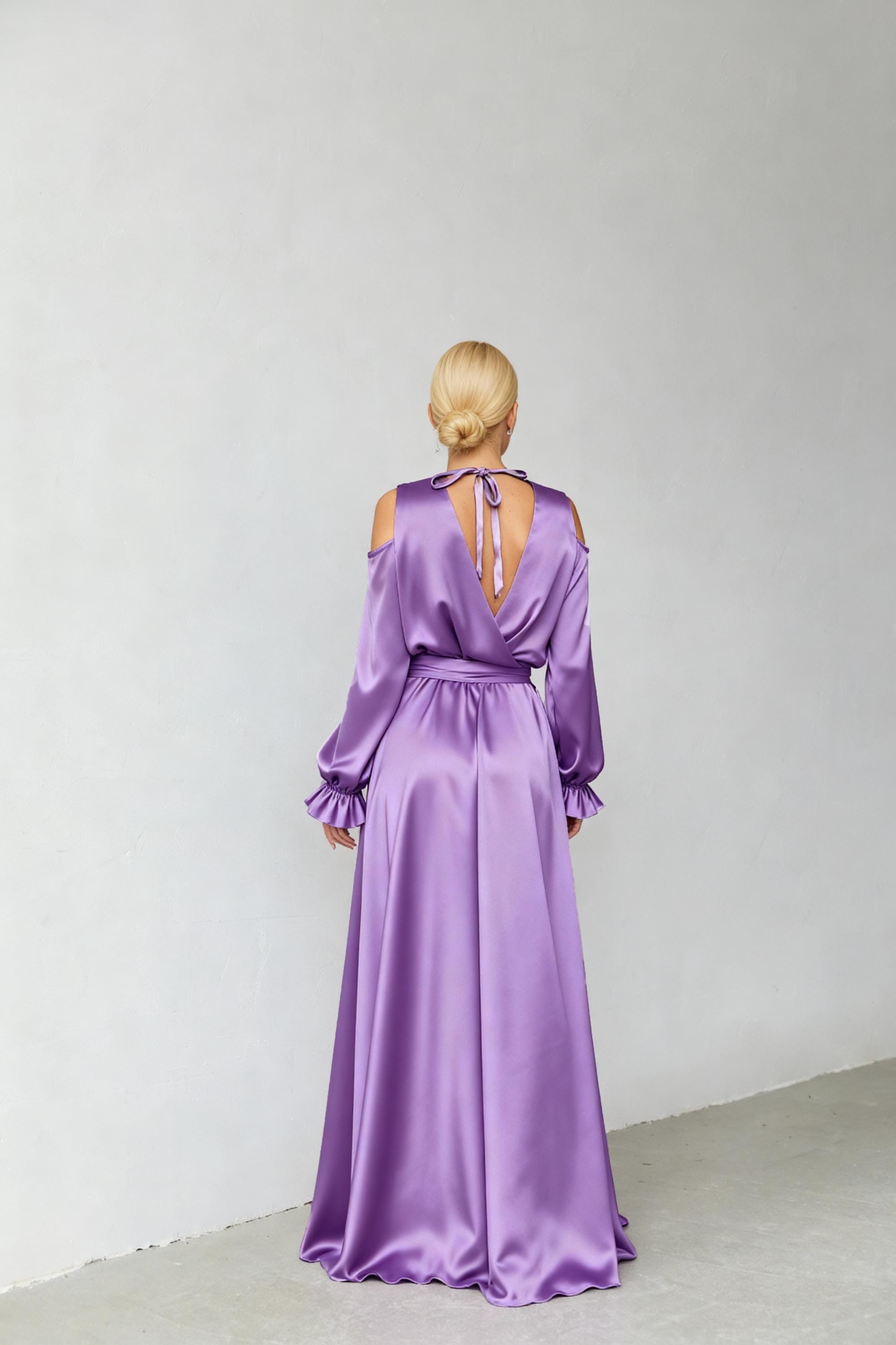 Lavender Long Sleeve Satin Maxi Dress - Etsy Lavender Long Sleeve Satin Maxi Dress - Etsy