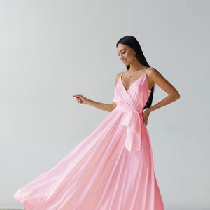 pink satin flowy dress Parties In Spring Satin Maxi Dress Pink