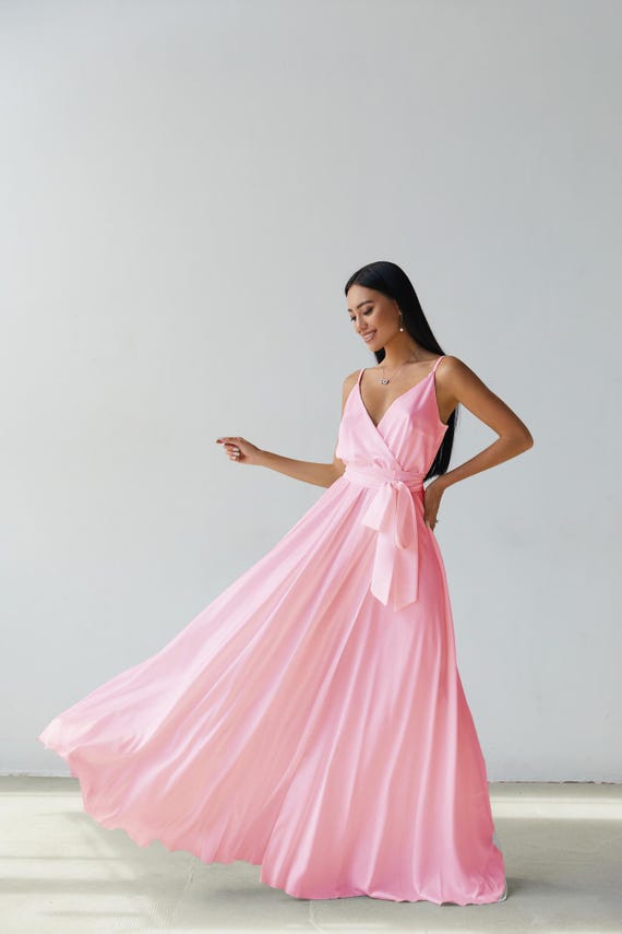 knee length dresses for ladies V-Neck Long Multi-Wrap Prom Dress with A-Line Skirt Mauve / Medium main image 0