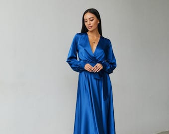 sapphire blue wedding guest dress Classic Sapphire Blue Lace Plunging Neck Prom Dress