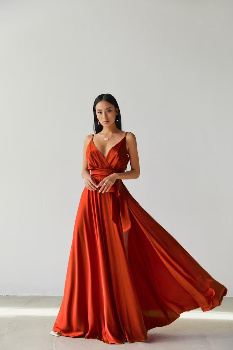 burnt orange bridesmaid dresses canada Boho Chiffon Burnt Orange Bridesmaid Dresses With Sleeves – Lisposa
