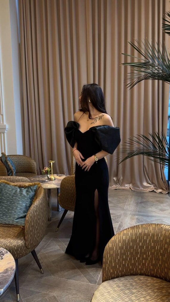 Black Off-shoulder Puff Sleeve Gown  Elegant Formal Evening Maxi Dress -  Etsy