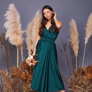 hunter green satin bridesmaid dresses Hunter Green Bridesmaid Dresses in Satin and Plus Size Gowns Hunter Green / 4