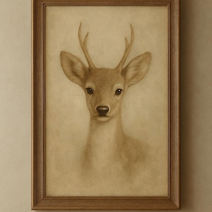 Vintage Deer Wall Art Printable – Rustic Woodland Animal Poster – Neutral Nursery or Living Room Decor – Digital Download
